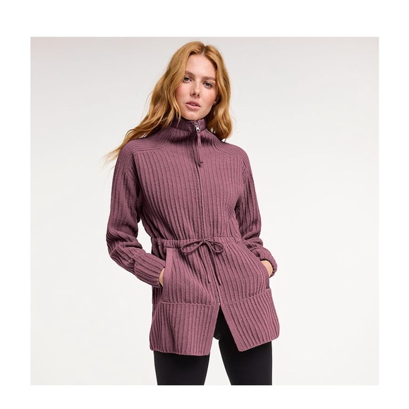 Women's FLX Ribbed Knit Sweater Jacket - Mauve - Picture 1 of 1